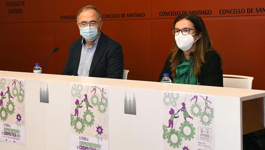 O alcalde Xosé Sánchez Bugallo e a vicerreitora de Igualdade, Cultura e Servizos, Mar Lorenzo, no acto de presentación da Feira. FOTO: Santi Alvite O alcalde Xosé Sánchez Bugallo e a vicerreitora de Igualdade, Cultura e Servizos, Mar Lorenzo, no acto de presentación da Feira. FOTO: Santi Alvite
