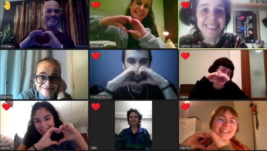 Integrantes e directora da compañía de teatro USC-Lugo, nun ensaio virtual Integrantes e directora da compañía de teatro USC-Lugo, nun ensaio virtual