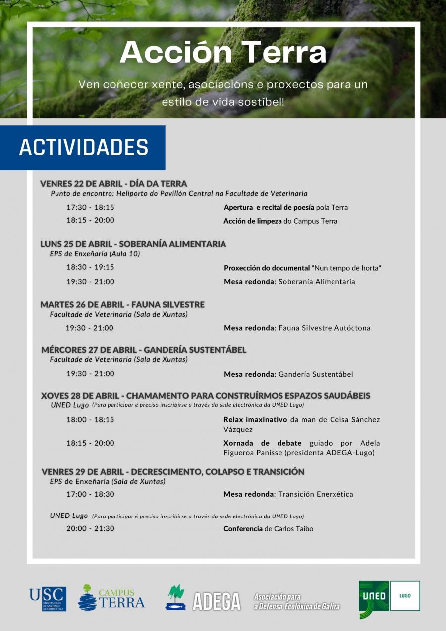 Cartaz coa programación de actividades do proxecto Acción Terra Cartaz coa programación de actividades do proxecto Acción Terra