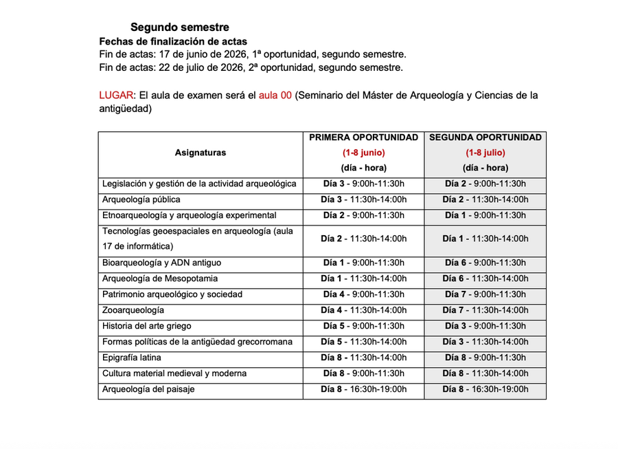 calendario examenes 2º semestre 25-26 calendario examenes 2º semestre 25-26