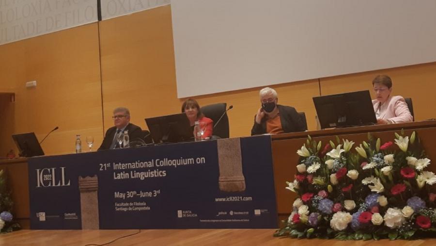 De esquerda a derieta, Benedict Buono, López Couso, Elías Torres e Concepción Cabrillana, na apertura do coloquio De esquerda a derieta, Benedict Buono, López Couso, Elías Torres e Concepción Cabrillana, na apertura do coloquio