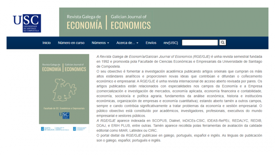 A ‘Revista Galega de Economía’ obtén o selo de calidade da FECYT A ‘Revista Galega de Economía’ obtén o selo de calidade da FECYT