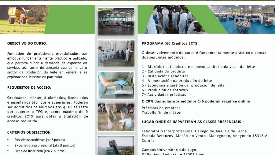 X Edición del Máster Propio en Producción de Leche. Plazo de preinscripción hasta el 30 de junio.