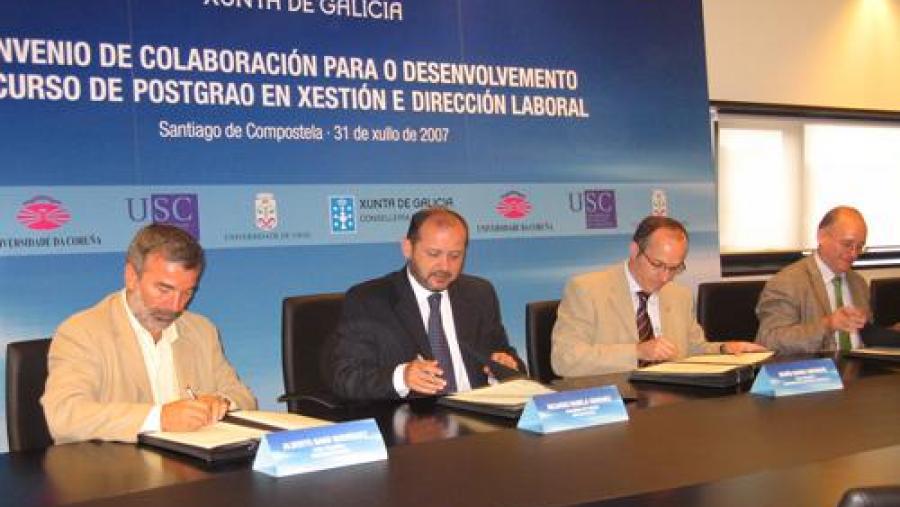 A Consellaría de Traballo acolleu o acto de sinatura do convenio para a creación do posgrao en Xestión e Dirección Laboral A Consellaría de Traballo acolleu o acto de sinatura do convenio para a creación do posgrao en Xestión e Dirección Laboral