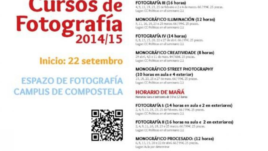 Un total de sete cursos do Espazo de Fotografía manteñen prazas dispoñibles no segundo semestre Un total de sete cursos do Espazo de Fotografía manteñen prazas dispoñibles no segundo semestre