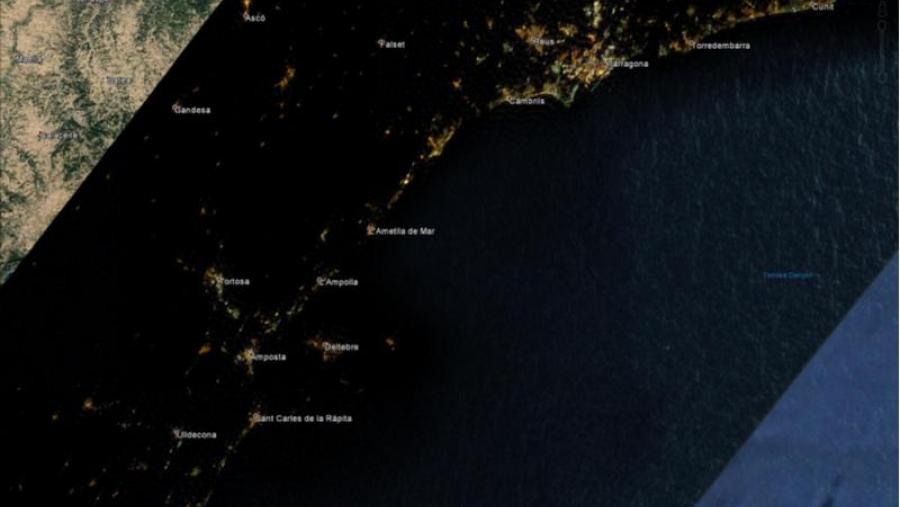 Imaxes obtidas por satélite da zona de estudo con puntos de contaminación lumínica. Foto: UPC Imaxes obtidas por satélite da zona de estudo con puntos de contaminación lumínica. Foto: UPC