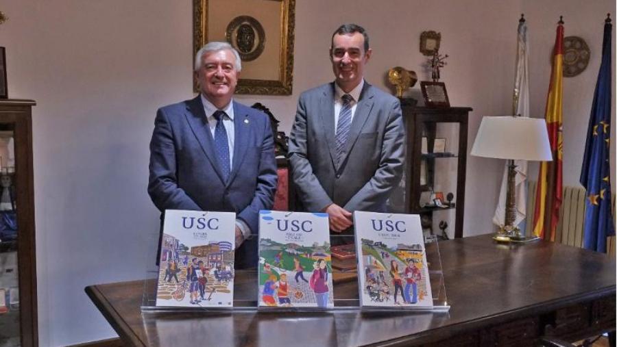 O encontro con Juan Viaño (esq.) serviu tamén de presentación de Emilio Barreiro como novo director territorial de CaixaBank. Foto: Servimav-USC O encontro con Juan Viaño (esq.) serviu tamén de presentación de Emilio Barreiro como novo director territorial de CaixaBank. Foto: Servimav-USC