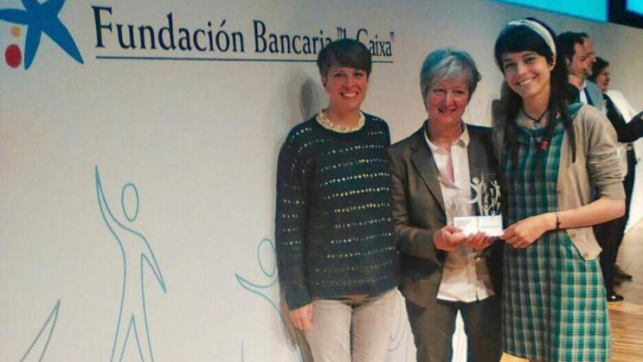 De esquerda a dereita, Laura Cruz, Carmen Morán e María Barba, na sede da Fundación La Caixa De esquerda a dereita, Laura Cruz, Carmen Morán e María Barba, na sede da Fundación La Caixa