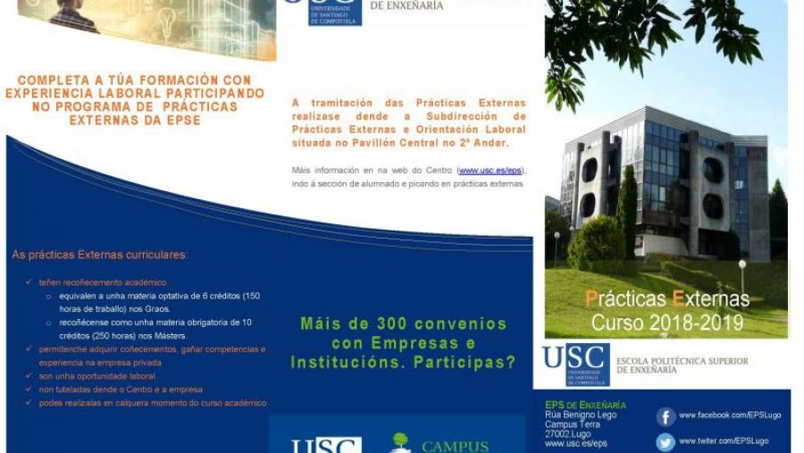 Cartaz do programa de prácticas externas para alumnado da EPS de Enxeñaría da USC Cartaz do programa de prácticas externas para alumnado da EPS de Enxeñaría da USC
