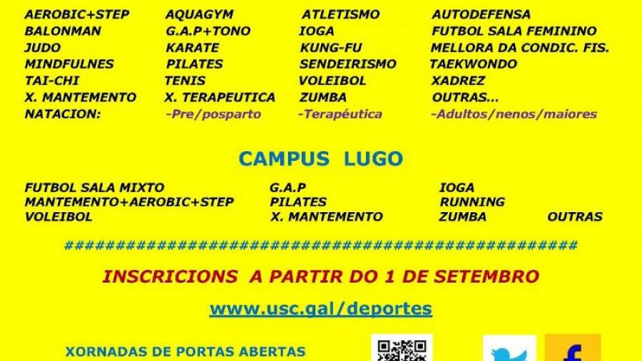 Cartaz da programación do Servizo de Deportes da USC para o curso 2019-20 Cartaz da programación do Servizo de Deportes da USC para o curso 2019-20