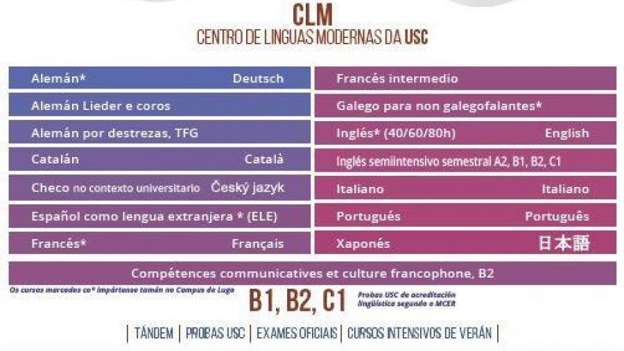 Cartaz coa programación de cursos e idiomas do CLM da USC Cartaz coa programación de cursos e idiomas do CLM da USC