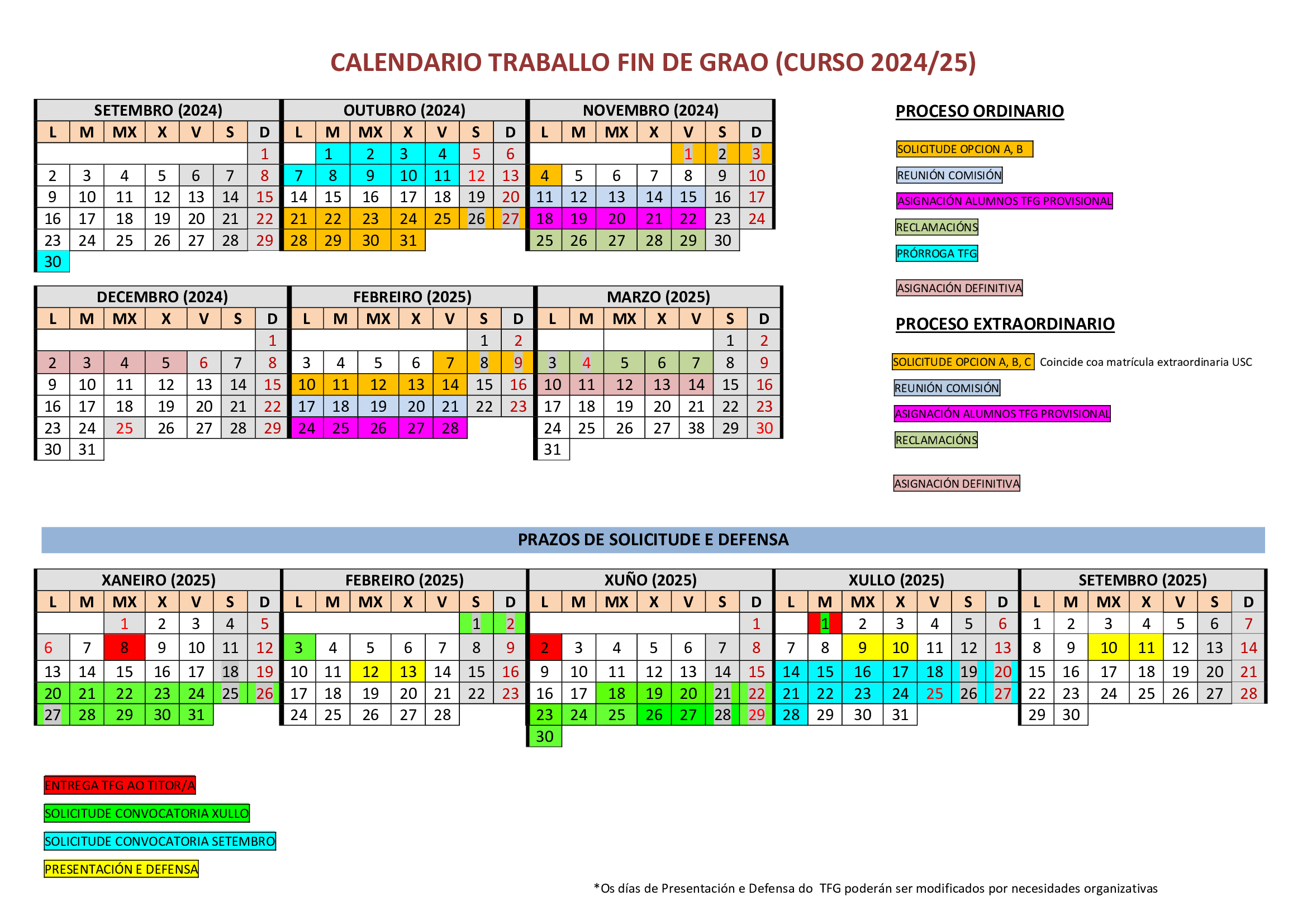 Calendario TFG curso 24/25