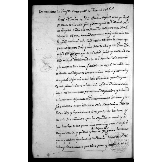 Testamento de José de Verea, enfermo do Hospital Real (1801)