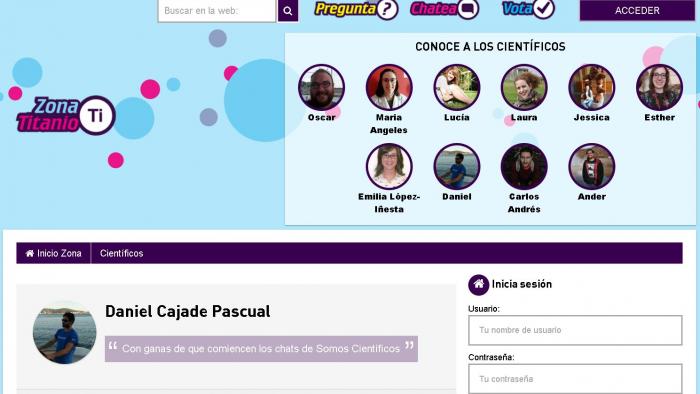 Vista web da Zona Titanio en 'Somos científicos'