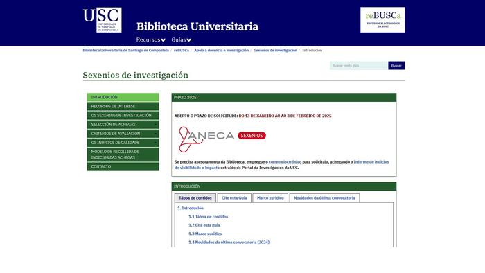 Captura de pantalla da guía de Sexenios de Investigación