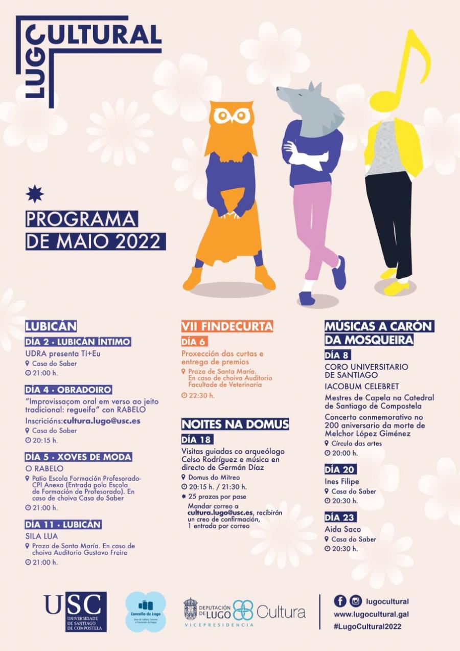 Cartaz da programación do Lugo Cultural para o mes de maio de 2022
