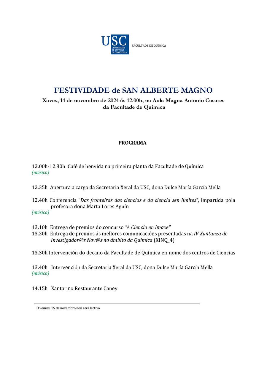 Programa do Acto Festividade San Alberte Magno