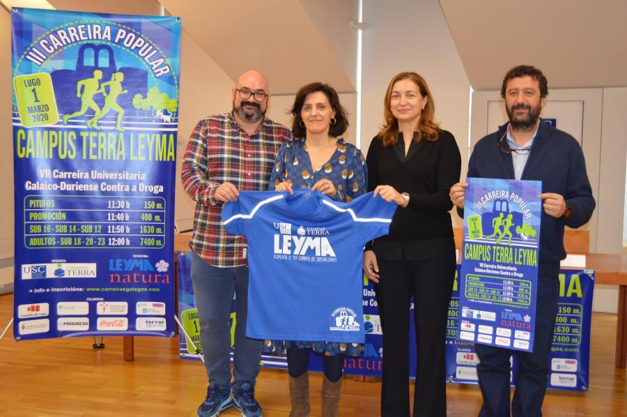 Efrén Castro, Montserrat Valcárcel, Carmen Lence e Jesús Castro, na presentación da III Carreira Popular Campus Terra Leyma