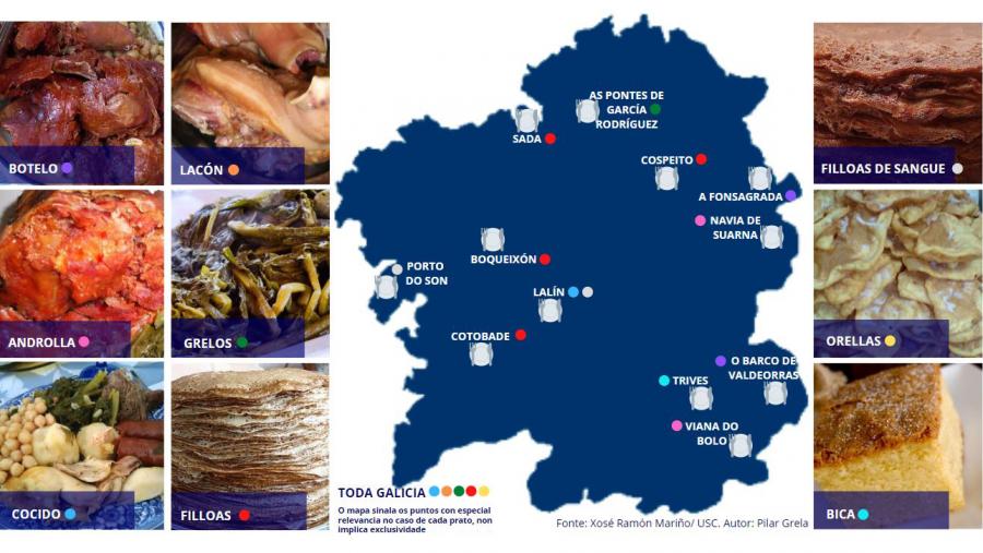 Infografía sobre a gastronomía típica do Entroido en Galicia. Pilar Grela