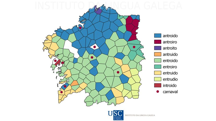 Infografía sobre as variantes da palabra Entroido. ILG USC