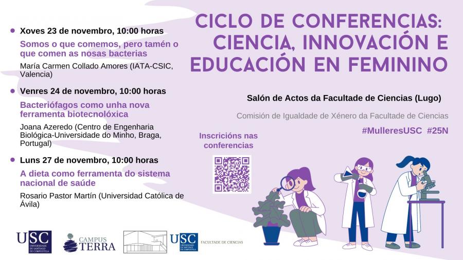 Cartaz do ciclo de conferencias 'Ciencia, innovación e educación en feminino'