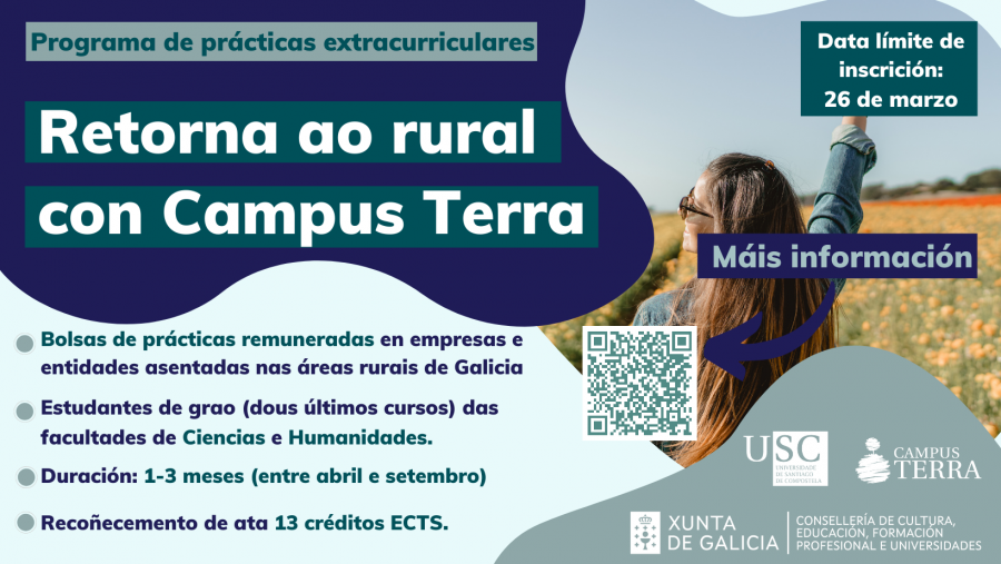 Cartaz da convocatoria de bolsas 'Retorna ao rural con Campus Terra'
