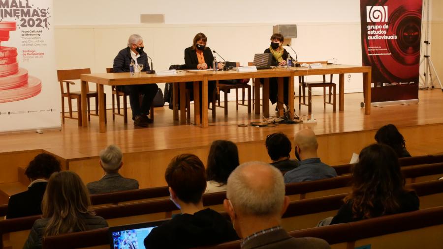 Xosé Ramón Pousa Estévez, María José López Couso e Margarita Ledo Andión, no acto inaugural do XII Congreso Internacional Small Cinemas