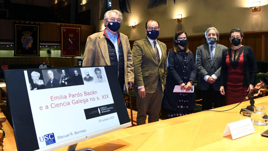 Manuel Bermejo, Antonio López, Mar Lorenz, José Manuel González Herrán e Rosario Álvarez, na apertura da xornada