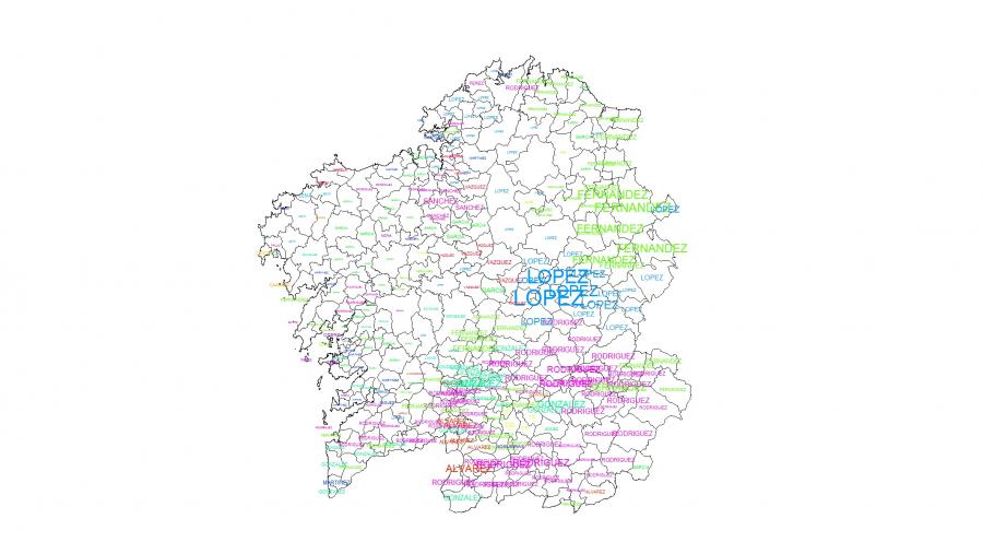 Distribución dos apelidos máis frecuentes en Galicia Distribución dos apelidos máis frecuentes en Galicia