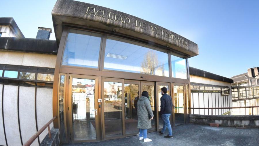 Dous estudantes, na entrada da Facultade de Veterinaria da USC. Foto: Santi Alvite Dous estudantes, na entrada da Facultade de Veterinaria da USC. Foto: Santi Alvite