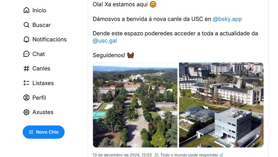 Captura da primeira publicación na canle de Bluesky