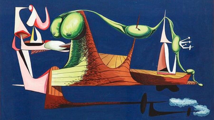 Eugenio Granell, Excursión a Citerea, 1952. Gouache/papel, 51 x 76,5 cm. Colección Fundación Eugenio Granell