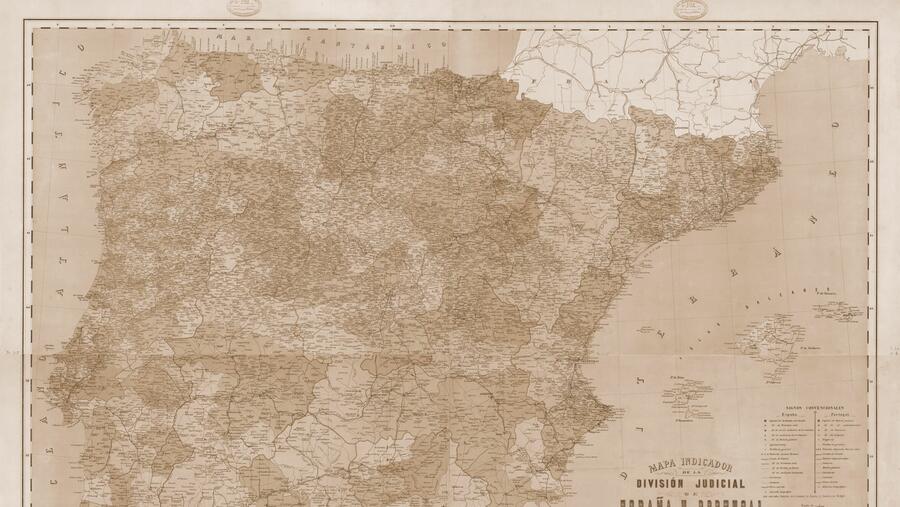 Mapa Indicador da División Xudicial de España e Portugal e Ilas Adxacentes. Fonte: Biblioteca do Instituto Xeográfico Nacional Mapa Indicador da División Xudicial de España e Portugal e Ilas Adxacentes. Fonte: Biblioteca do Instituto Xeográfico Nacional