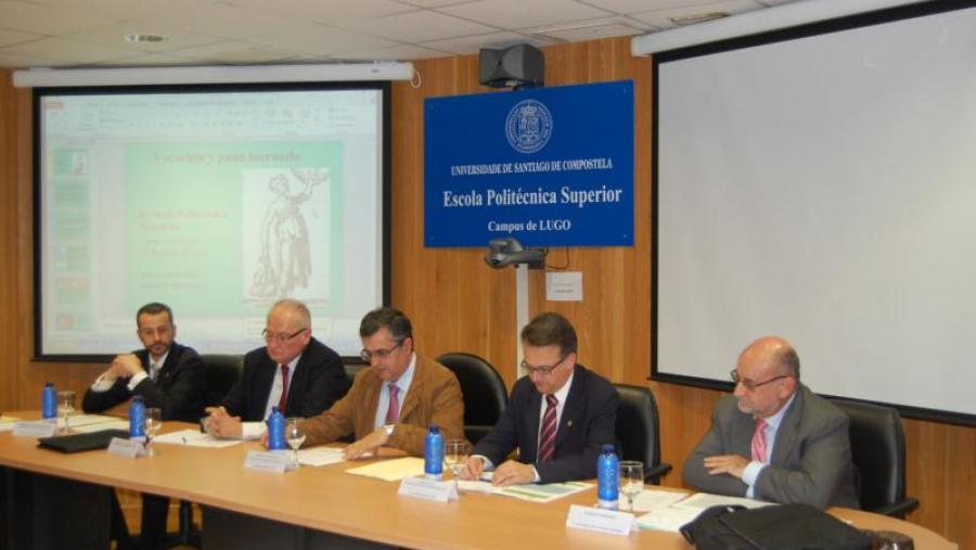 De esquerda a dereita, Pedro Calaza, Víctor Tello, Pablo Ramil, Javier Bueno e Alfonso de la Vega, nos actos de San Cidre na EPS de Lugo