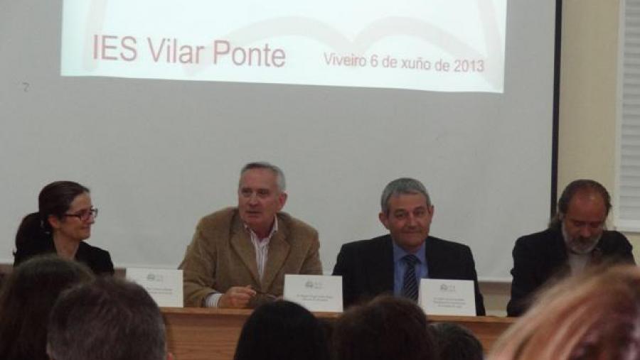De esquerda a dereita, Lorenzo Moledo, Santos Rego, García Herradón e Melchor Roel, no IES Vilar Ponte de Viveiro