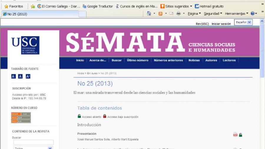 Os contidos do número 25 da revista Sémata xa están accesibles na web da USC