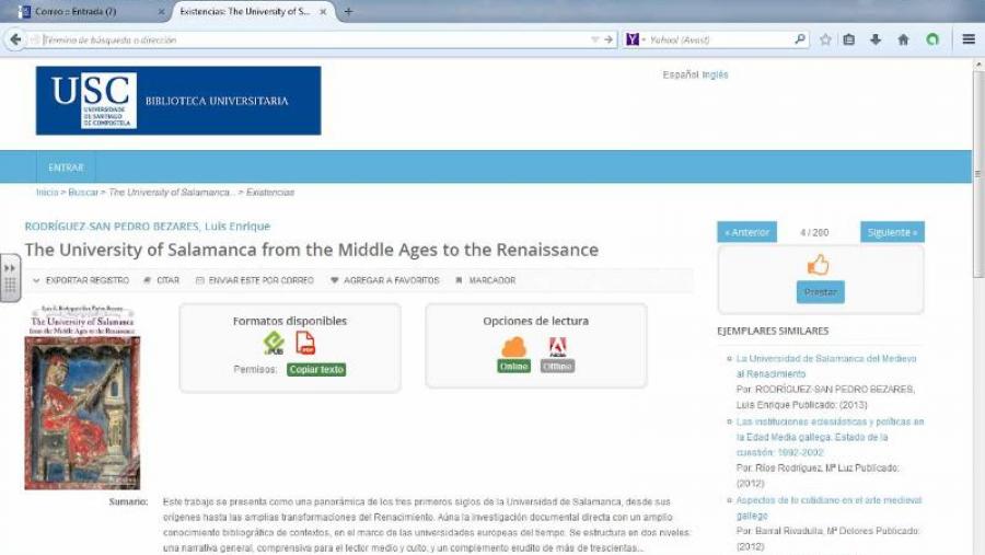 Un ebook da Universidade de Salamanca, recibido en intercambio, en préstamo na plataforma piloto en probas Un ebook da Universidade de Salamanca, recibido en intercambio, en préstamo na plataforma piloto en probas