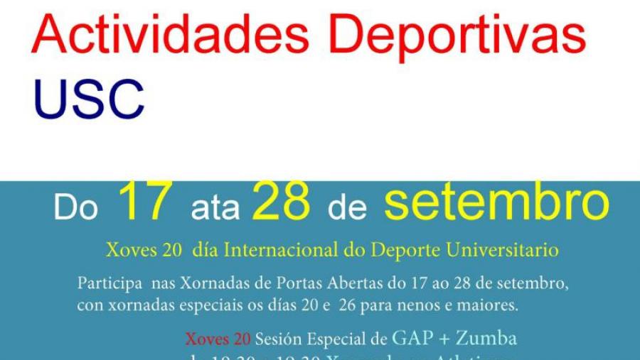 O Servizo de Deportes organiza unhas xornadas de portas abertas do 17 ao 28 de setembro