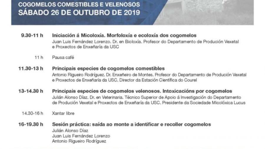 Cartaz co programa da xornada de inciación á micoloxía na Estación Científica do Courel